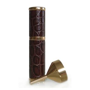 Cadeautjes 10 Lederen Parfum Sprayer Donker bruin - navulbaar voor in de handtas. www.shungite-nederland.nl